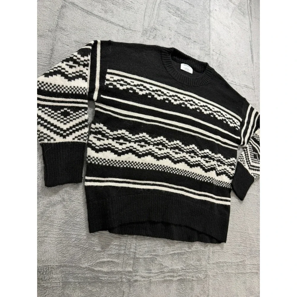 Old Navy‎ Womens Black White Fair Isle Go-Recycled Crewneck Sweater Large Nordic